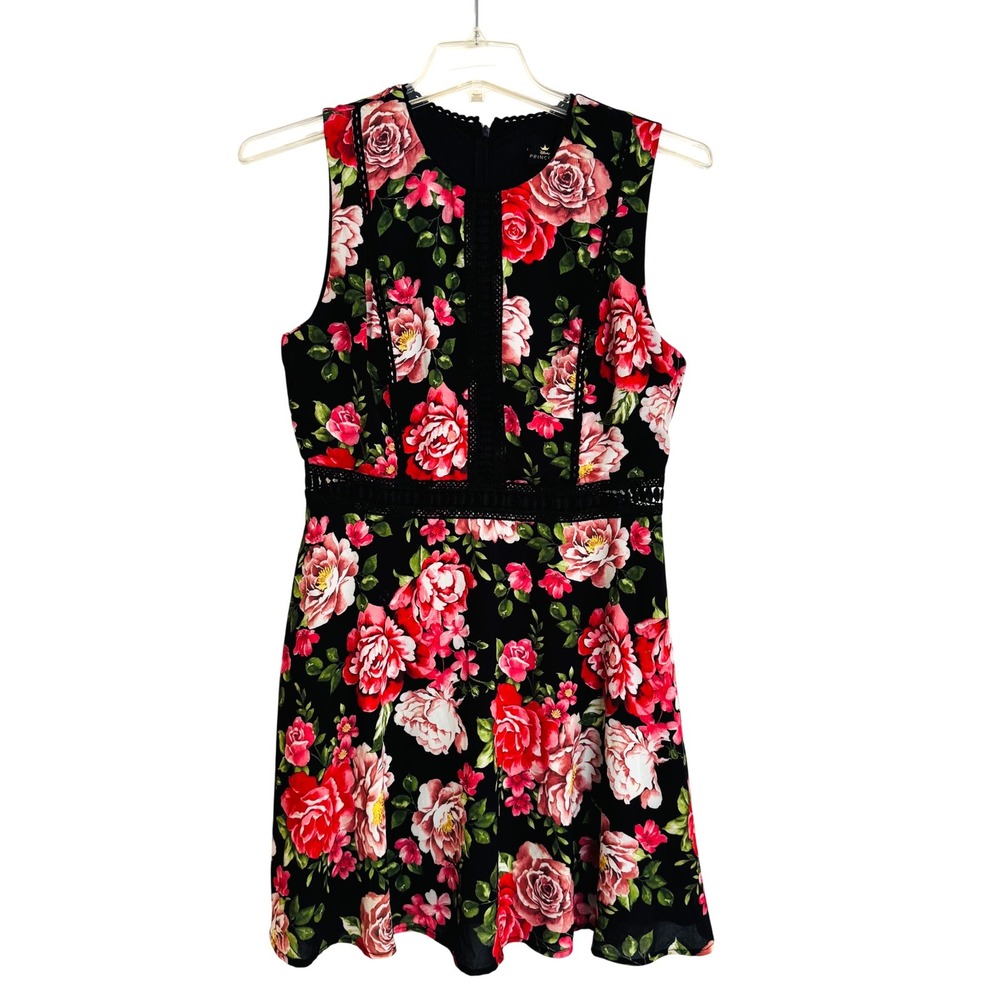 Disney Princess Juniors Floral Crochet Lace Skater Wedding Guest Dress L Whimsy